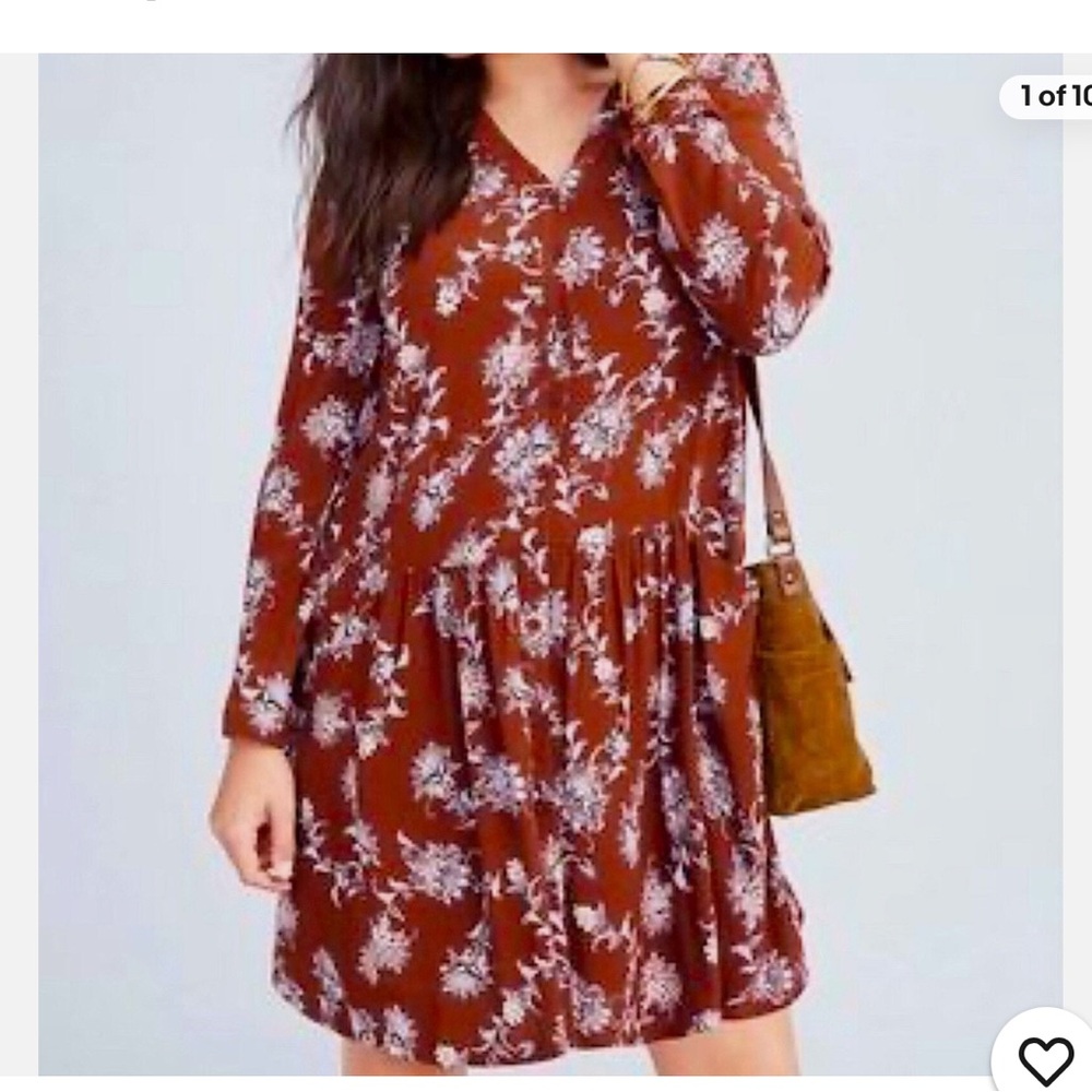 GARNET HILL DROP WAIST BUTTON DOWN LONG SLEEVE ABOVE KNEE DRESS W/ POCKETS SZ 8